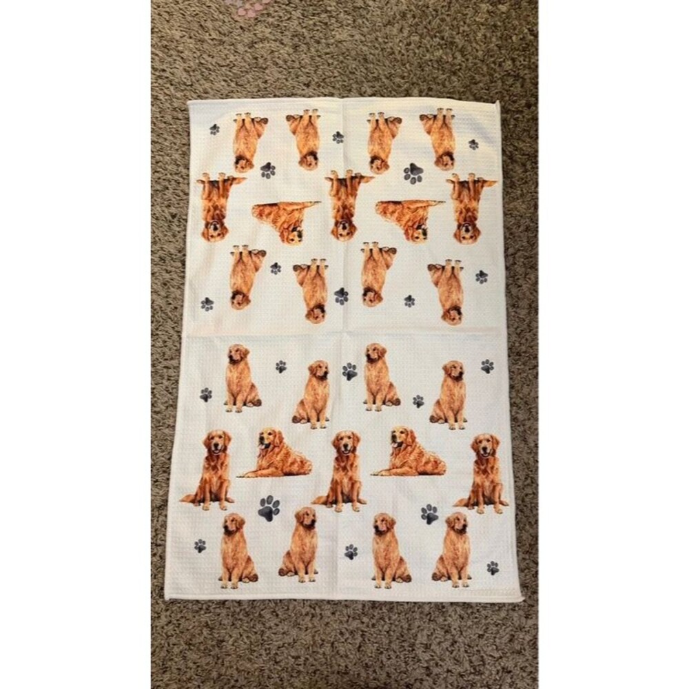 Golden Retriever Kitchen Towel Dog Paw Print Dish Towel White New